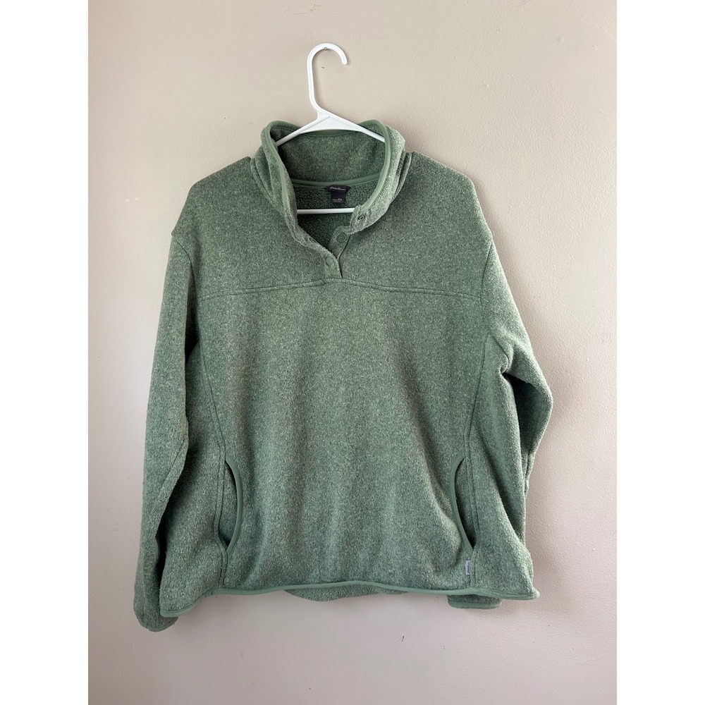 Eddie Bauer  2XL Fleece Snap Button‎ Pullover Green Sweater Cozy Gorpcore